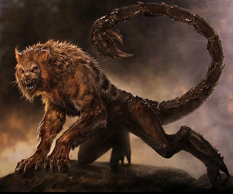 'Manticore'...., Arachnid, mythical, lion, animal, scorpion, creature, HD wallpaper
