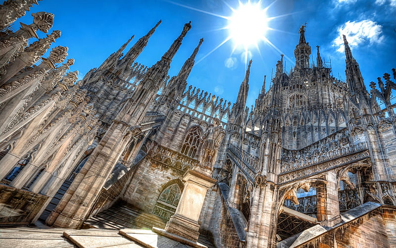Duomo, Milan cathedral, ancient architecture, italian landmarks, Duomo di Milano, Milan, Europe, Italy, HD wallpaper
