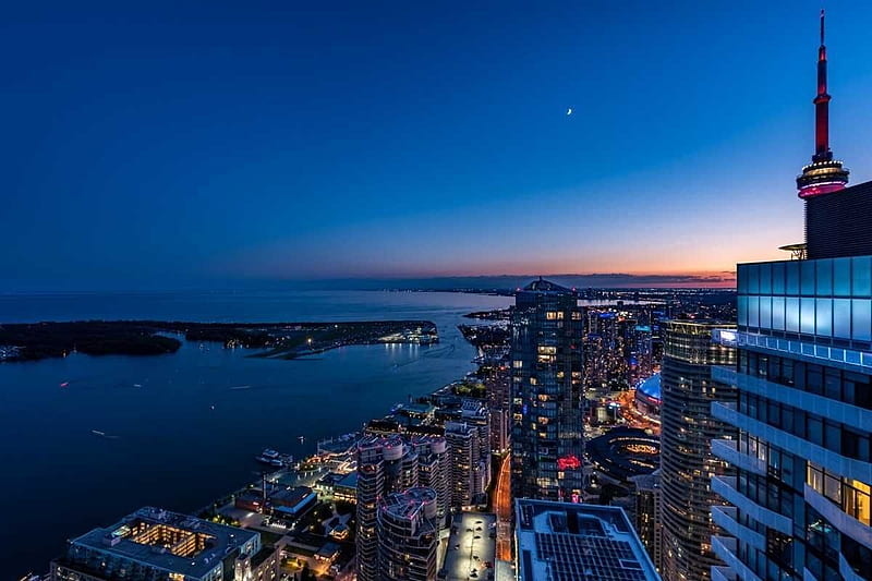 Toronto Harbor at Night, city, skyline, canada, urban, HD wallpaper | Peakpx