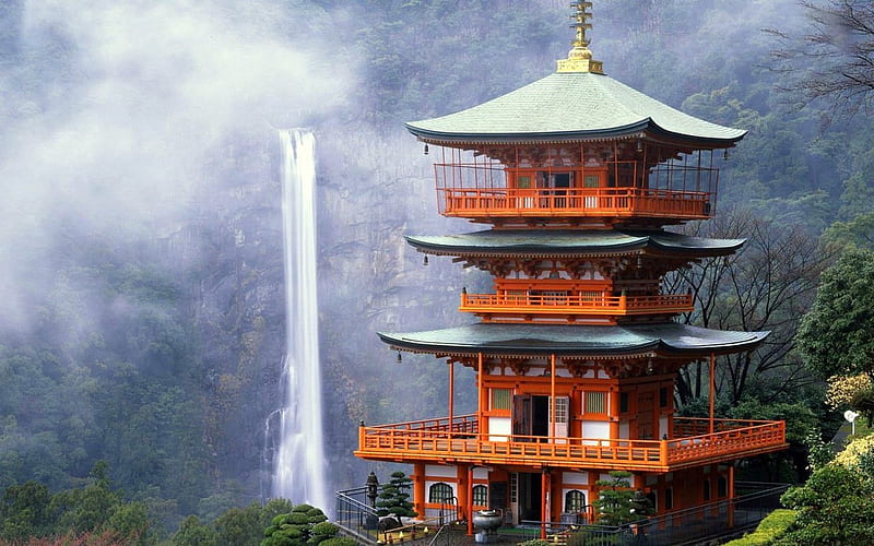 Seiganto-ji Temple, japan, Temple, japan, Waterfall, Buddhist, HD wallpaper