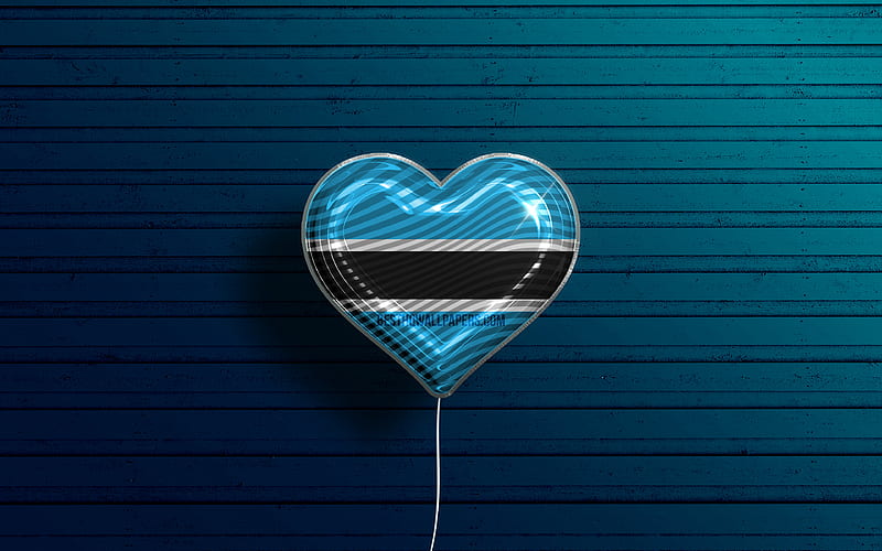 I Love Botswana realistic balloons, blue wooden background, African countries, Botswana flag heart, favorite countries, flag of Botswana, balloon with flag, Botswana flag, Botswana, Love Botswana, HD wallpaper