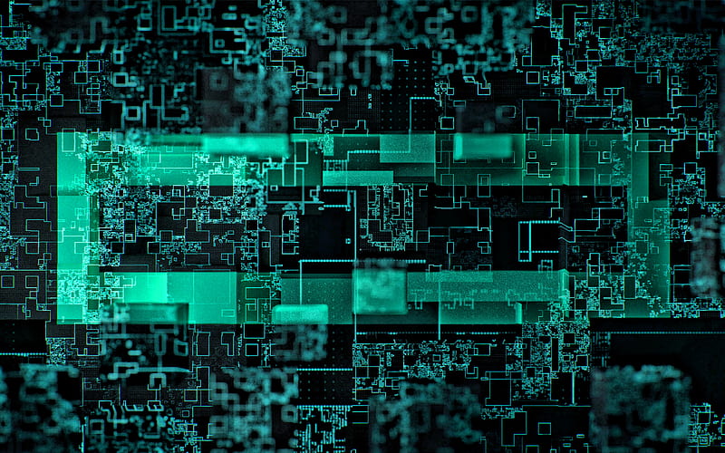 green digital background, computer technology, green abstraction background, green digital texture, green digital frame, HD wallpaper