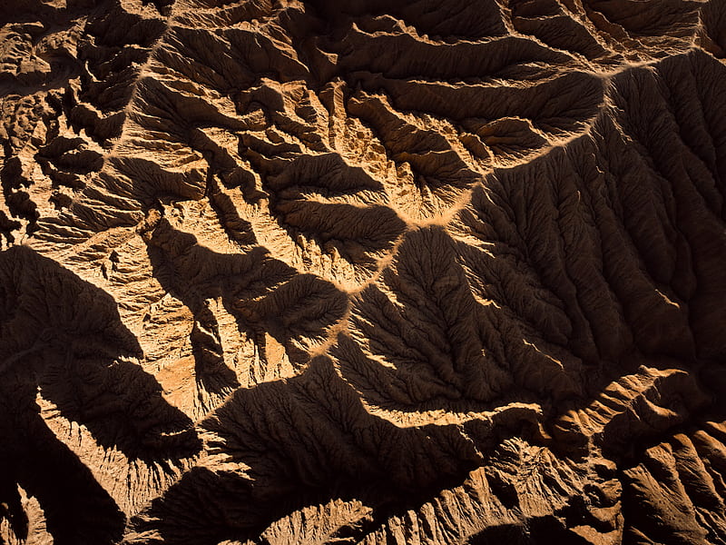 mountains, aerial view, relief, brown, HD wallpaper