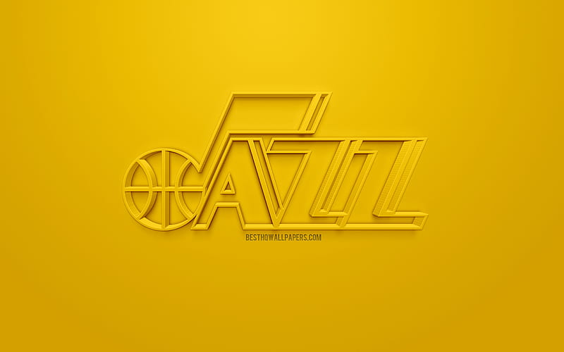 Utah Jazz, creative 3D logo, yellow background, 3d emblem, American basketball club, NBA, Salt Lake City, Utah, USA, National Basketball Association, 3d art, basketball, 3d logo, HD wallpaper