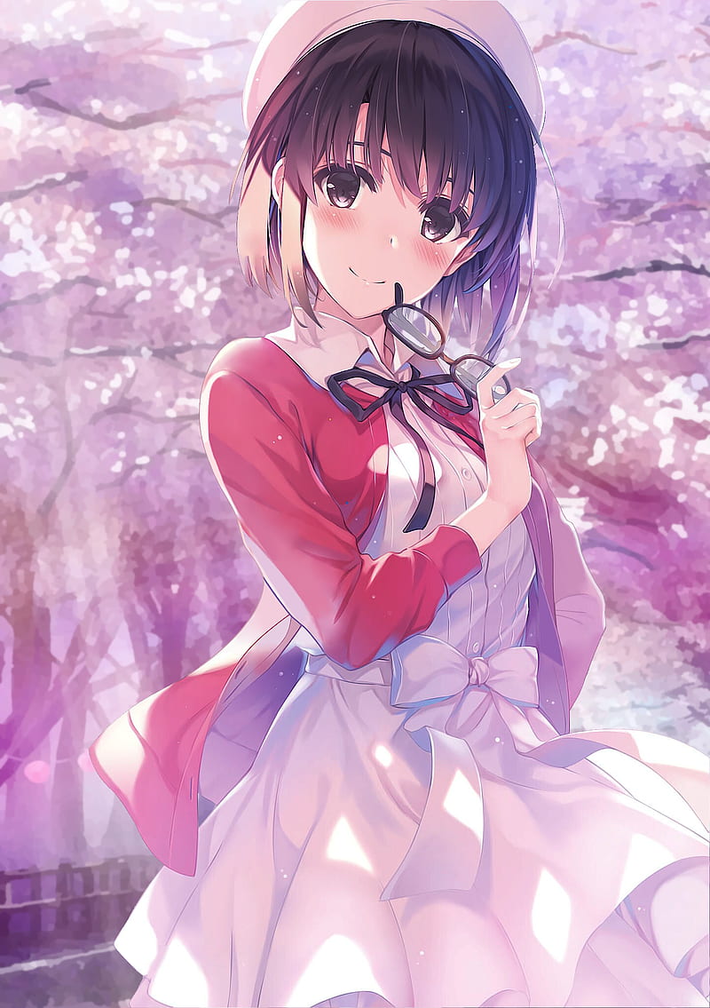 anime, anime girls, Saenai Heroine no Sodatekata, Katou Megumi, glasses, dress, cherry blossom, HD phone wallpaper