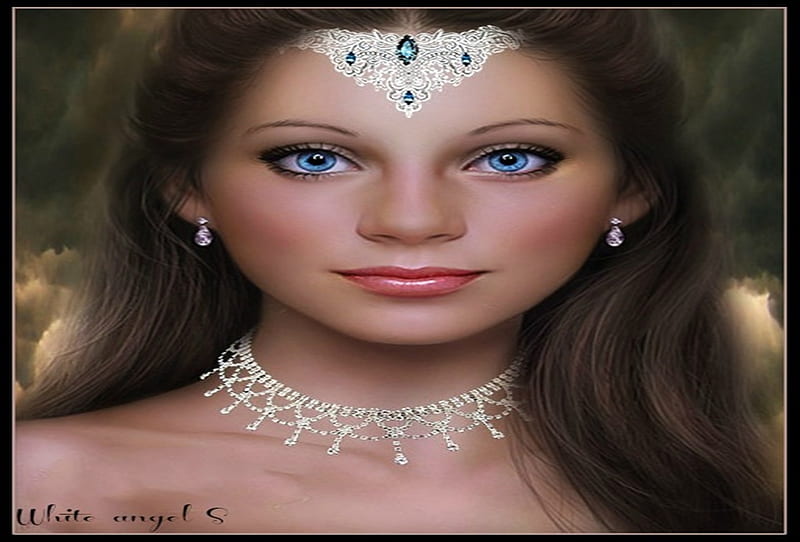 lady, fantasy, face, jewelry, HD wallpaper