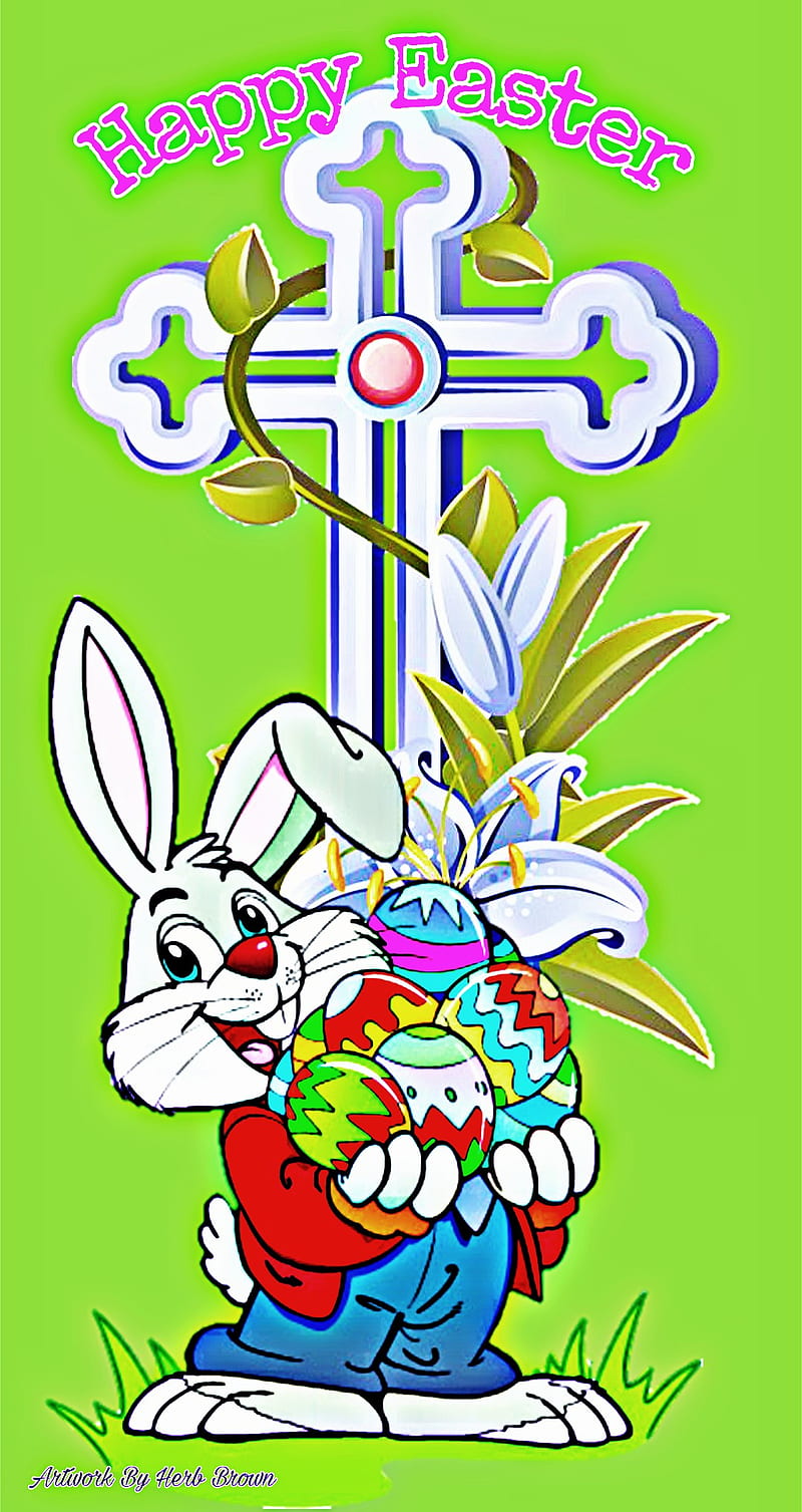 Happy Easter, bunny, cross, easter, easter bunny, family, HD phone wallpaper