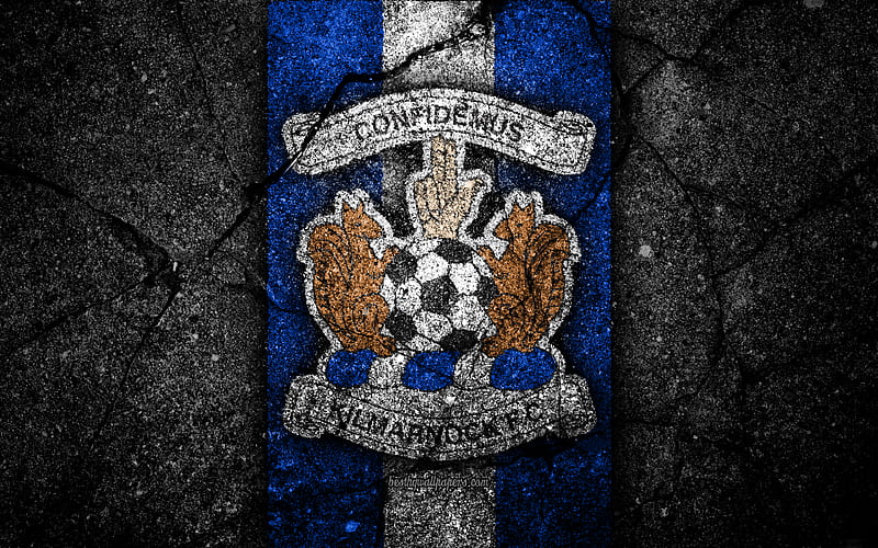 FC Kilmarnock emblem, Scottish Premiership, football, Scotland, Kilmarnock, asphalt texture, soccer, Scottish Football Championship, Kilmarnock FC, HD wallpaper