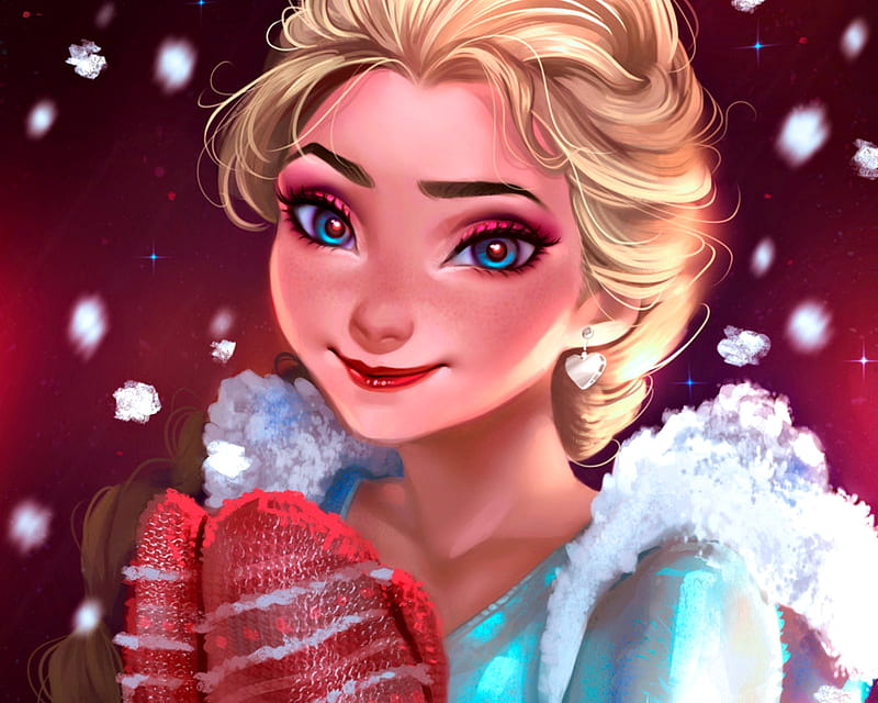 Thank You Anna Red Fanart Numyumy Luminos Elsa Blonde Winter Fantasy Hd Wallpaper 