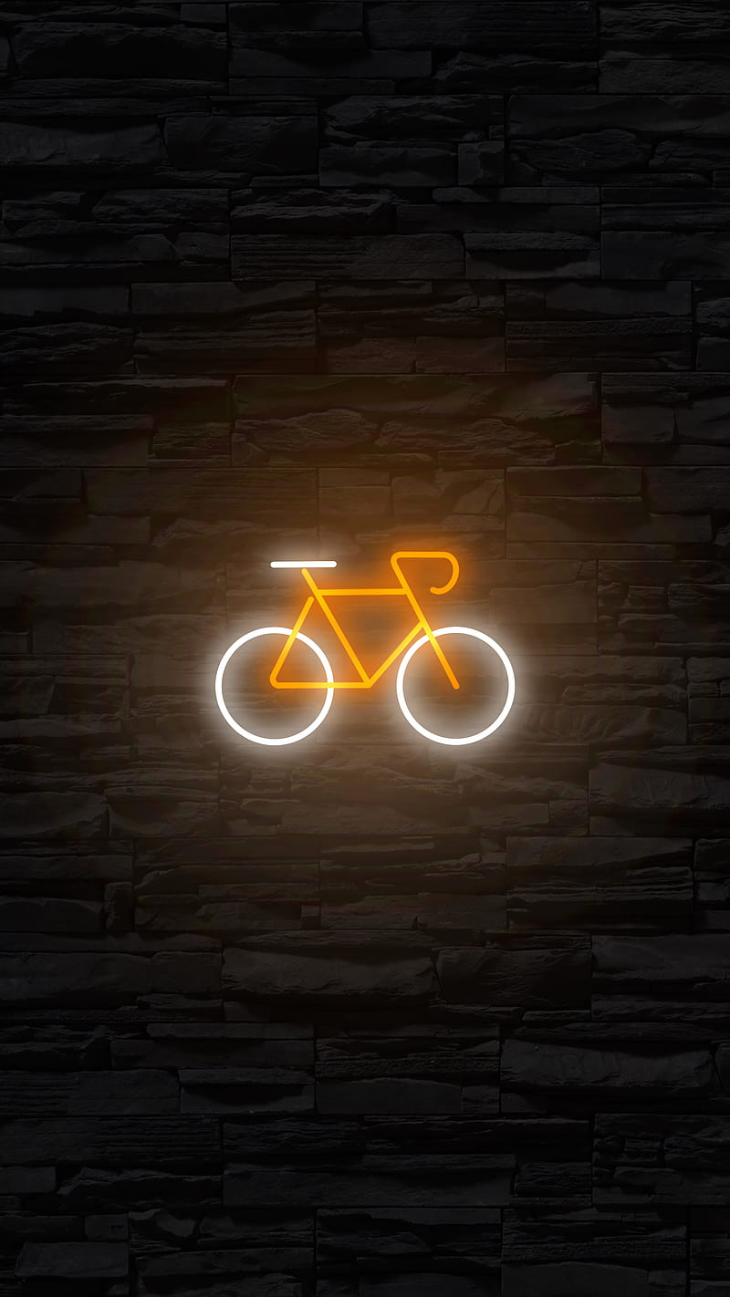 Cycle Neon, amoled, bike, dark, light, sign, HD phone wallpaper