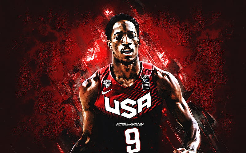 DeMar DeRozan, USA national basketball team, USA, American basketball player, portrait, United States Basketball team, red stone background, HD wallpaper