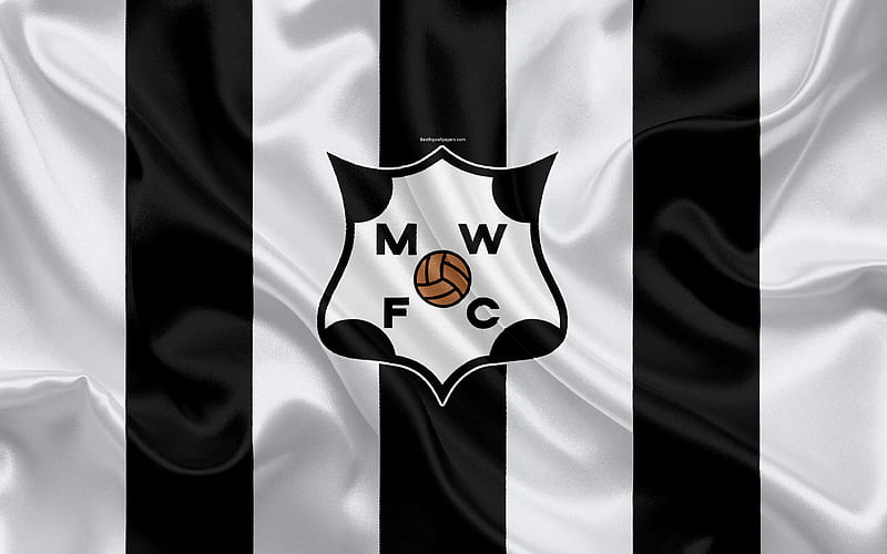 Montevideo Wanderers FC Uruguayan football club, silk texture, logo, emblem, white black flag, Montevideo, Uruguay, Uruguayan Primera Division, football, HD wallpaper