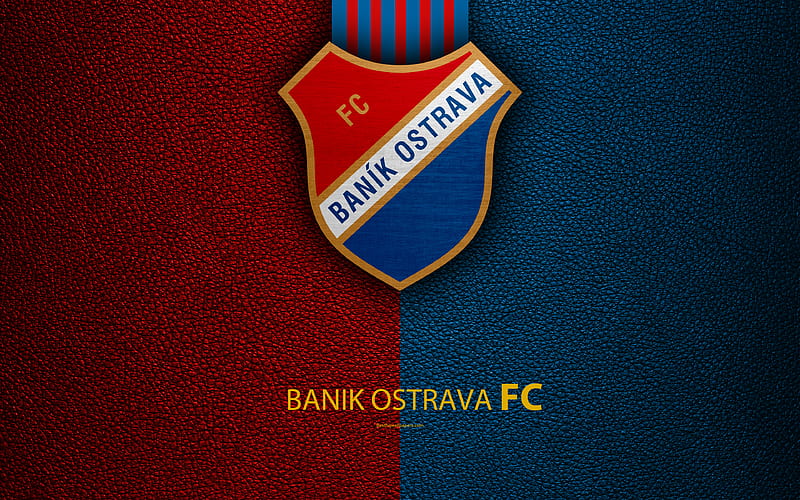 FC Banik Ostrava Czech football club, logo, emblem, leather texture, Ostrava, Czech Republic, football, 1 Liga, Czech Football Championship, HD wallpaper