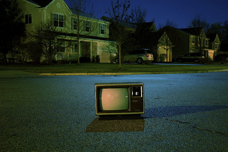 turned off vintage CRT television on road, HD wallpaper