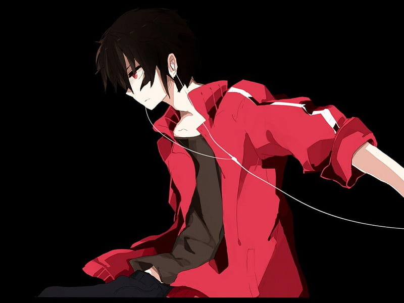 kisaragi shintaro, headset, red eye, anime, black hair, HD wallpaper