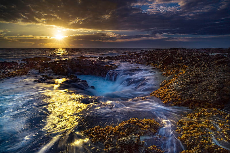 Earth, Ocean, Coast, Hawaii, Pacific Ocean, Sunset, HD wallpaper