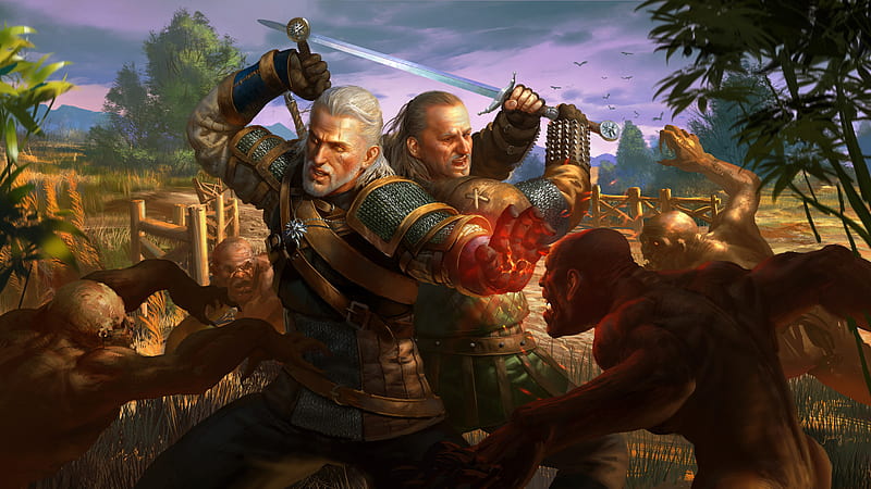Geralt of Rivia and Vesemir, HD wallpaper