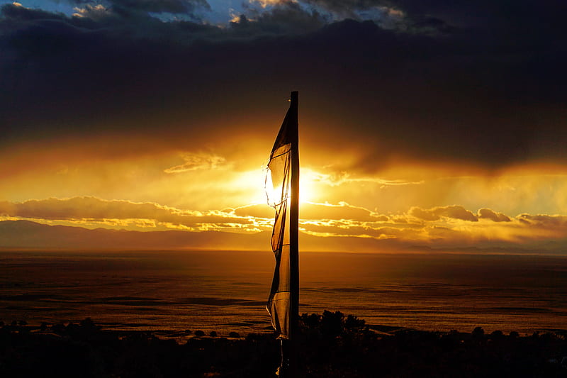 flagpole, hose, sky, sunset, dark, HD wallpaper