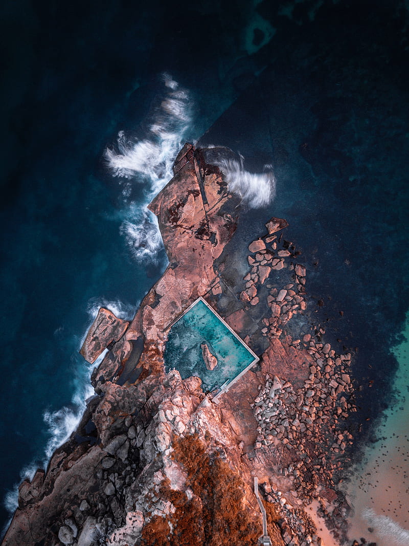 ocean, aerial view, rocks, stones, HD phone wallpaper