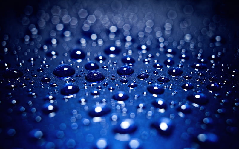 water drops, drops of blue, blue surface, drops, HD wallpaper