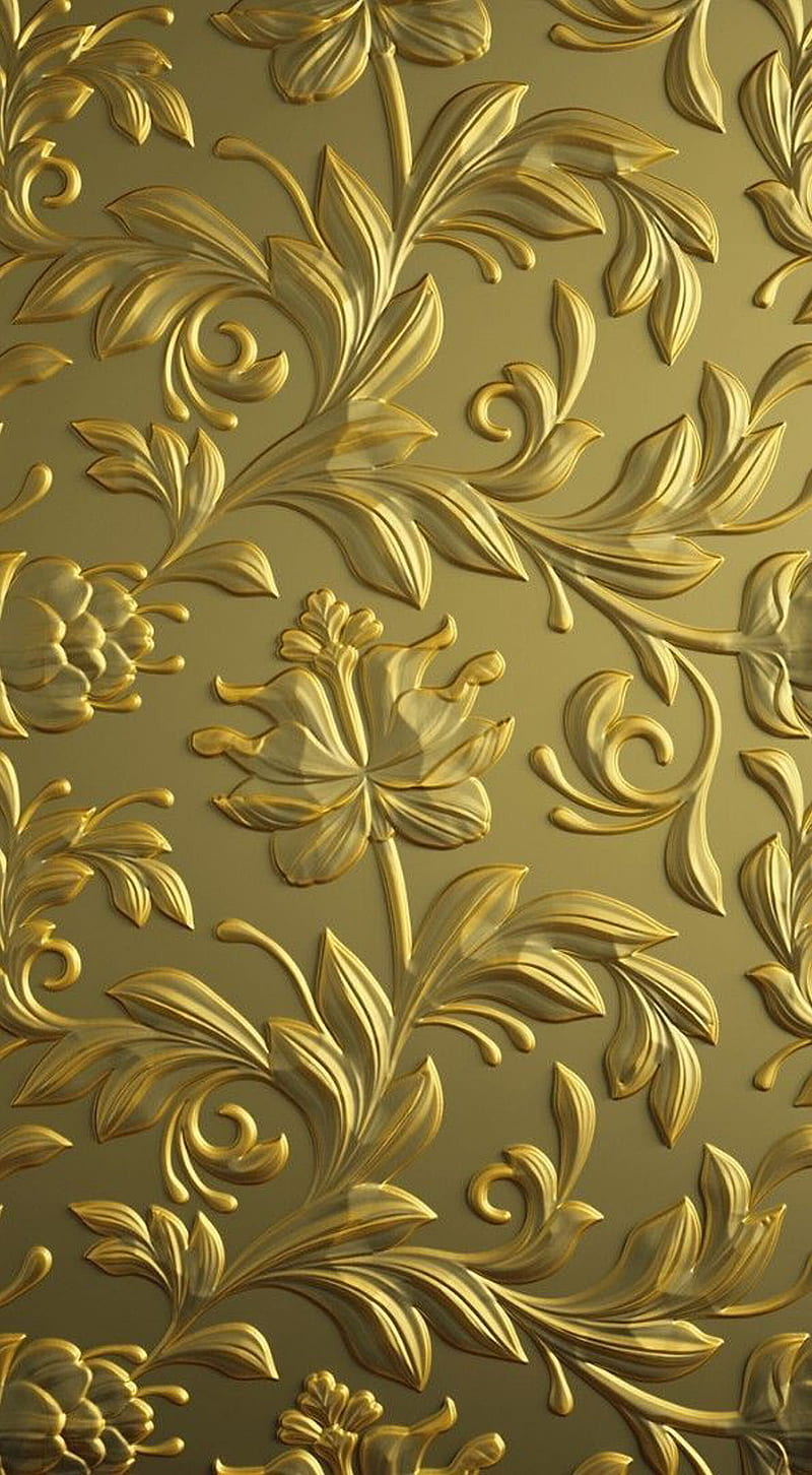 Gold Pattern, flowers, background, HD phone wallpaper