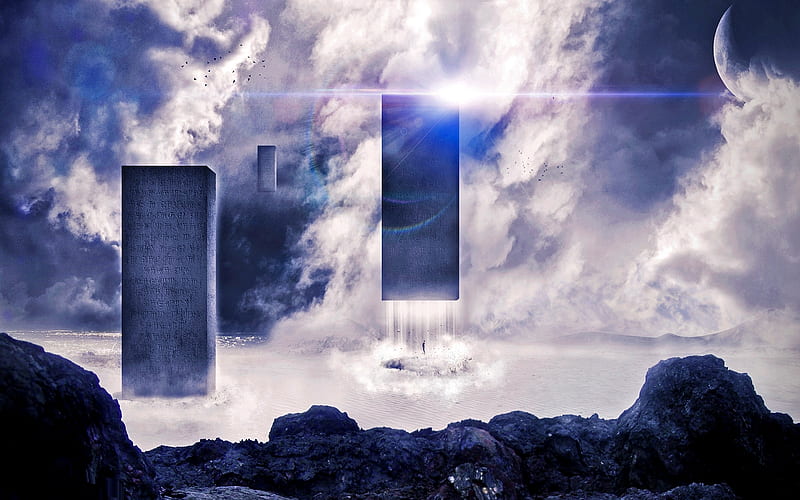 The Monoliths, CGI, fantasy, 3D, monolith, landscape, HD wallpaper