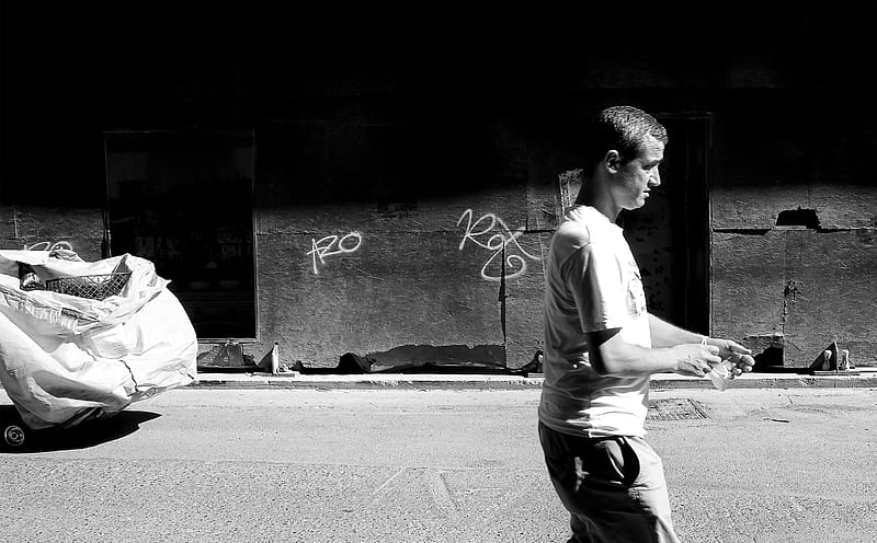man in white dress shirt and black pants walking on street, HD wallpaper
