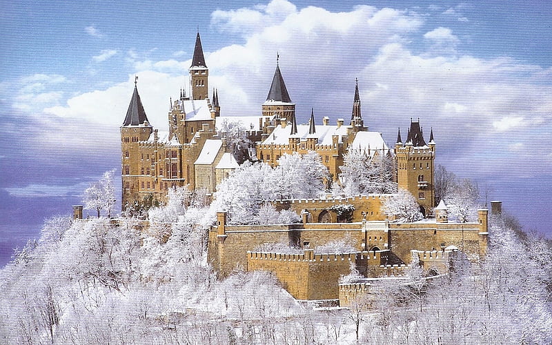 Hohenzollern Castle In Winter, winter, buildings, Castle, germany, snow, medieval, outdoors, HD wallpaper