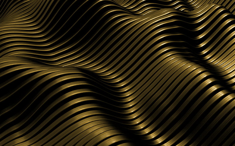Golden metal wave background 3d wave background, 3d metal texture, Golden metal backgrounds, HD wallpaper