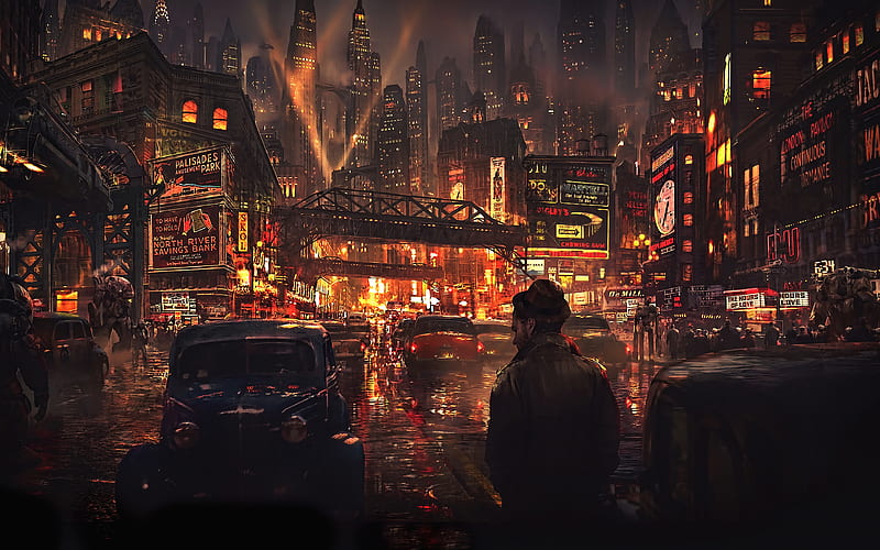 cyberpunk cityscape, street, night, taxi, HD wallpaper