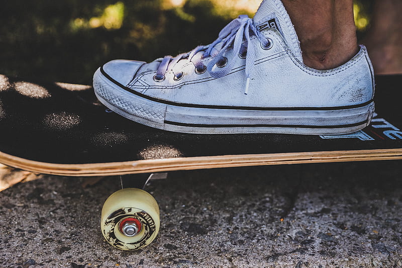 skateboard, wheel, foot, shoes, white, skate, HD wallpaper