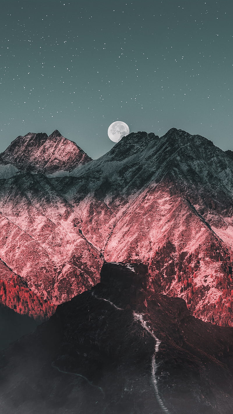 Mountainous Night, climb, earth, hike, love, moon, mountains, nike, top, world, HD phone wallpaper