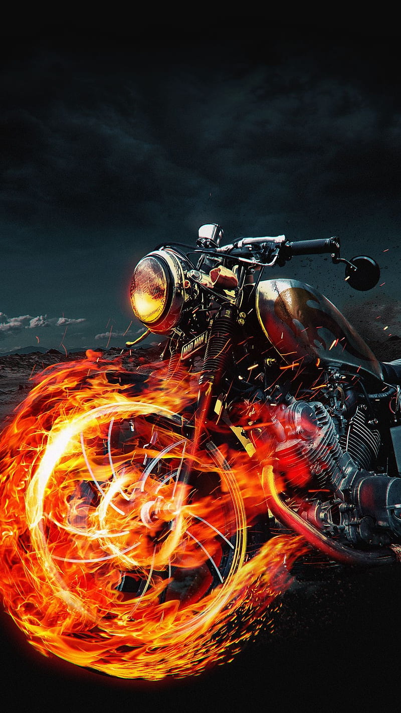 Burning wheel, bike, burn, fire, flame, motor, motorcycle, HD phone wallpaper