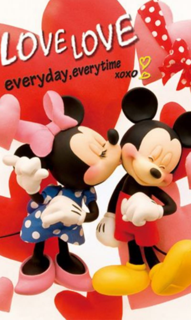 480x800px, hear, kiss, love, mickey mouse, minnie mouse, valentines day, HD phone wallpaper