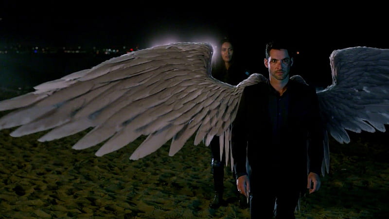 Tom Ellis With White Wings Lucifer, HD wallpaper