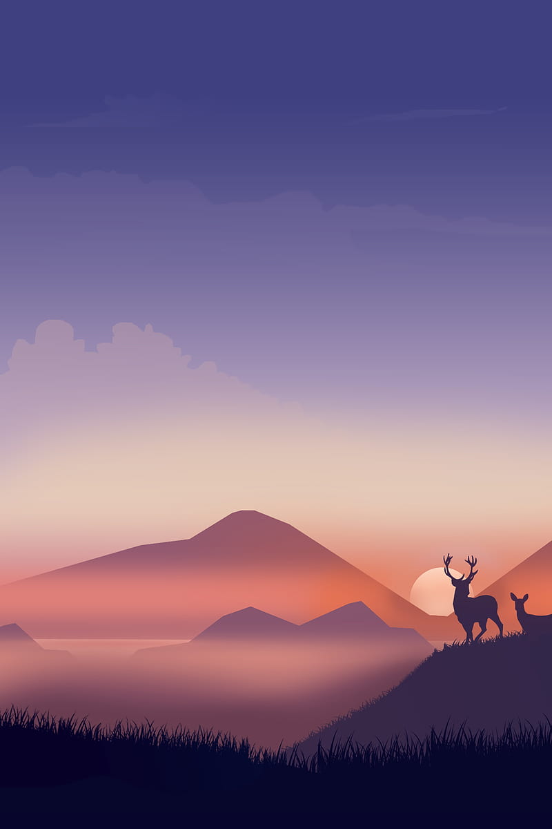 deer, silhouettes, wildlife, art, vector, HD phone wallpaper