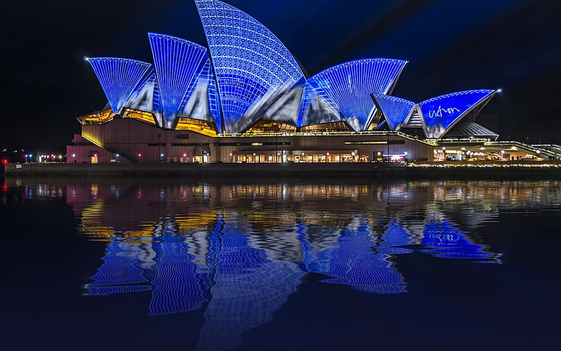 Sydney Opera House, Sydney, Australia, night, musical theater, blue illumination, modern architecture, Sydney landmarks, HD wallpaper