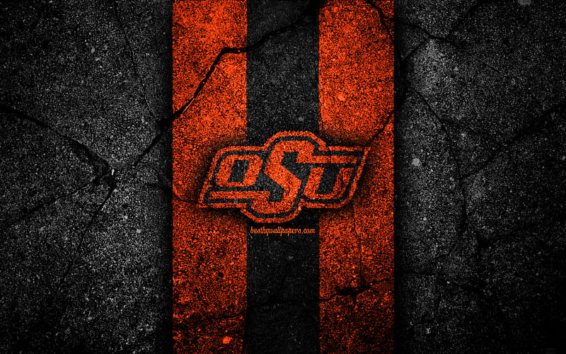Oklahoma State Cowboys american football team, NCAA, orange black stone, USA, asphalt texture, american football, Oklahoma State Cowboys logo, HD wallpaper