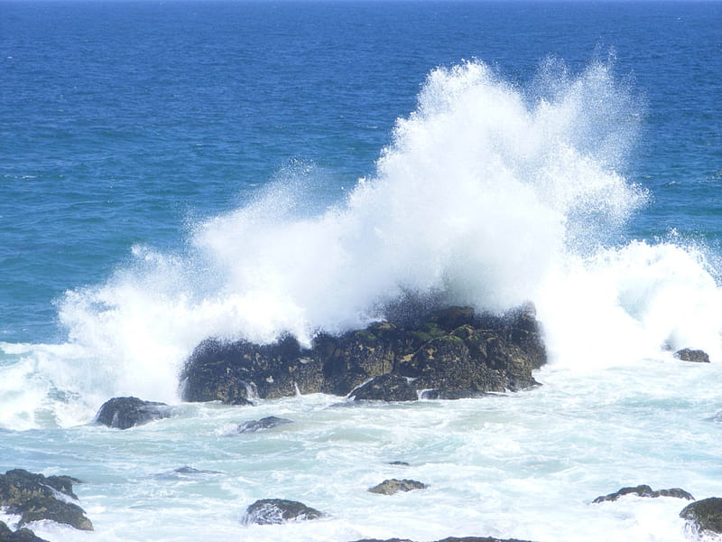 wave crash, rocks, water, white, blue, wave, HD wallpaper
