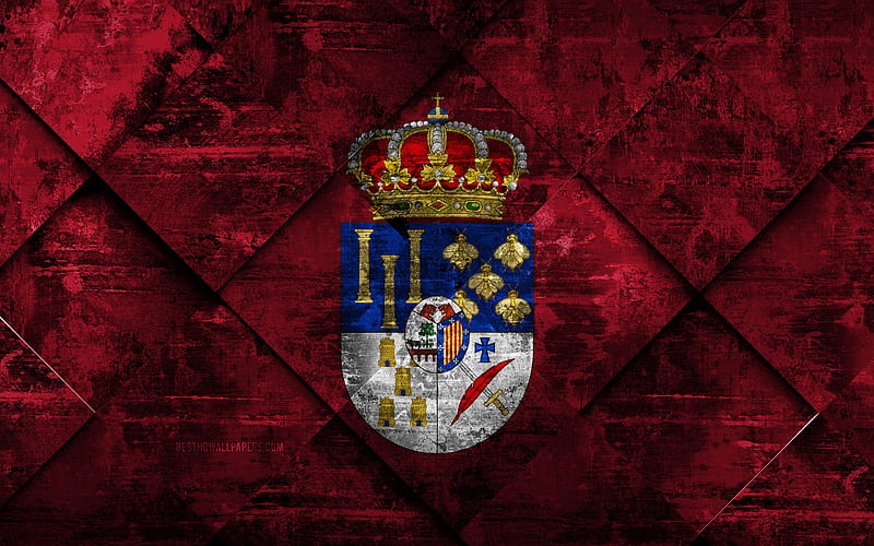 Flag of Salamanca grunge art, rhombus grunge texture, spanish province, Salamanca flag, Spain, national symbols, Salamanca, provinces of Spain, creative art, HD wallpaper