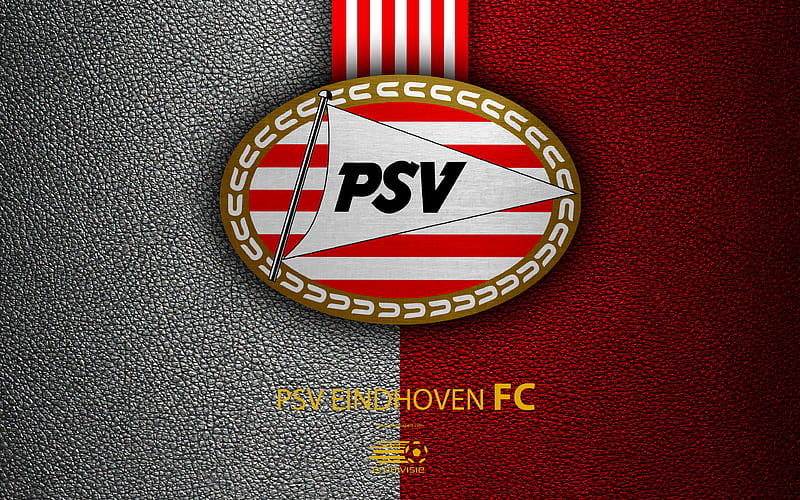 PSV Eindhoven FC Dutch football club, leather texture, PSV logo, emblem, Eredivisie, Eindhoven, Netherlands, football, Dutch Football Championship, HD wallpaper