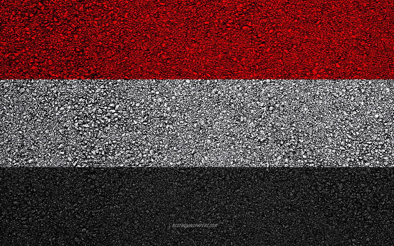Flag of Yemen, asphalt texture, flag on asphalt, Yemen flag, Asia, Yemen, flags of Asia countries, HD wallpaper