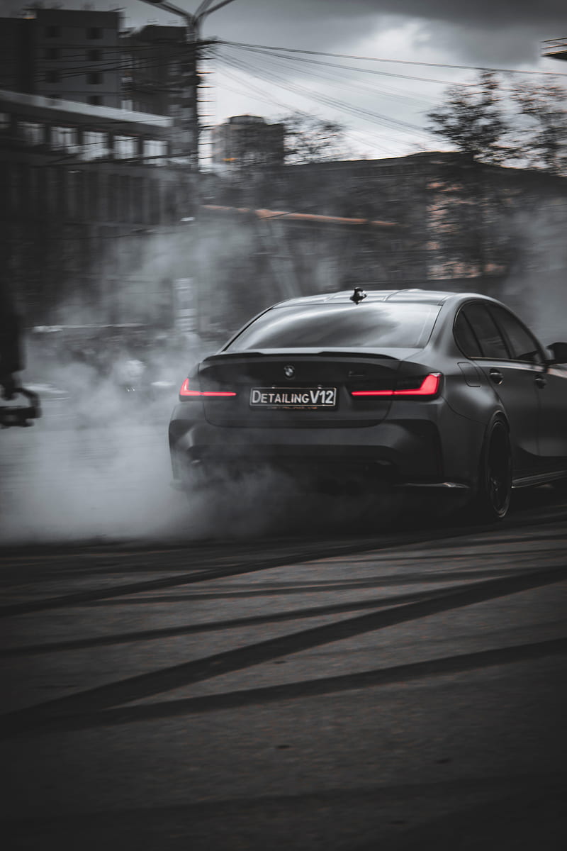 bmw, car, black, drift, smoke, HD phone wallpaper