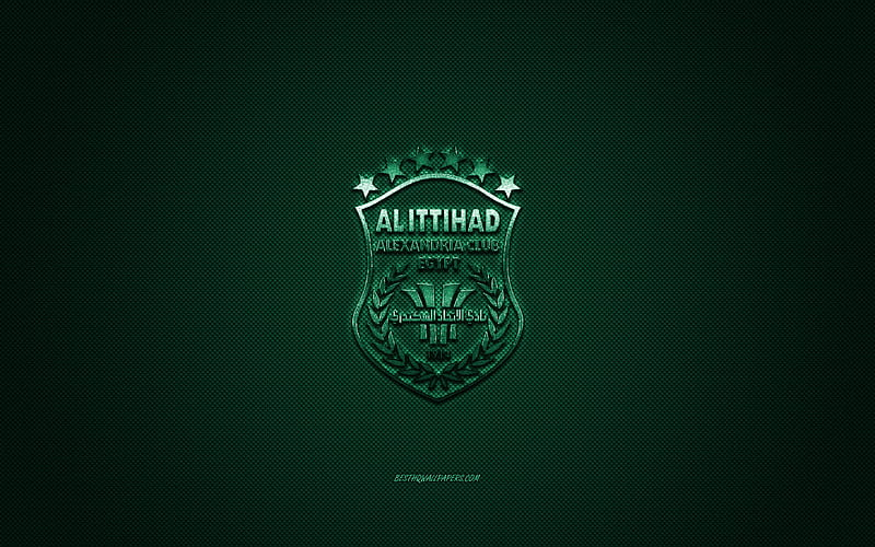 Al-Ittihad Alexandria, Egyptian football club, green logo, green carbon fiber background, Egyptian Premier League, football, Alexandria, Egypt, Al-Ittihad Alexandria logo, HD wallpaper