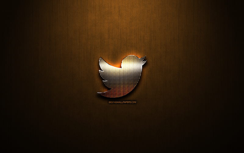 Twitter glitter logo, creative, bronze metal background, Twitter logo, brands, Twitter, HD wallpaper