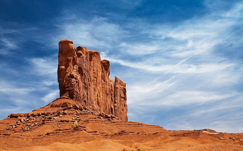 USA, desert, rocks, blue sky, America, summer, Arizona, HD wallpaper