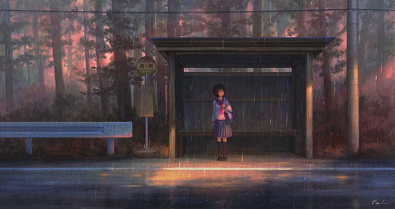 Rain Anime Girl Bustand , anime-girl, anime, rain, HD wallpaper