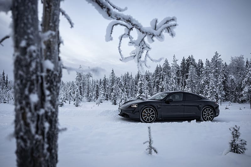 Winter, Porsche, Snow, Car, Vehicles, Black Car, Porsche Taycan 4S, HD wallpaper