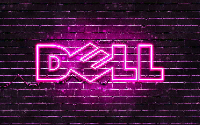 Dell purple logo purple brickwall, Dell logo, brands, Dell neon logo, Dell, HD wallpaper