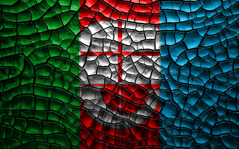 Flag of Liguria italian regions, cracked soil, Italy, Liguria flag, 3D art, Liguria, Regions of Italy, administrative districts, Liguria 3D flag, HD wallpaper